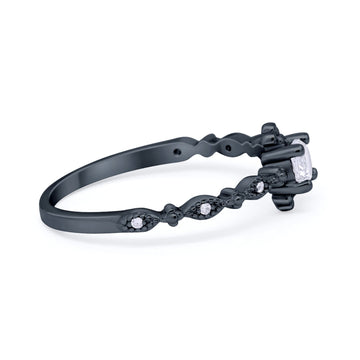 Petite Dainty Ring Round Black Tone, Simulated CZ 925 Sterling Silver